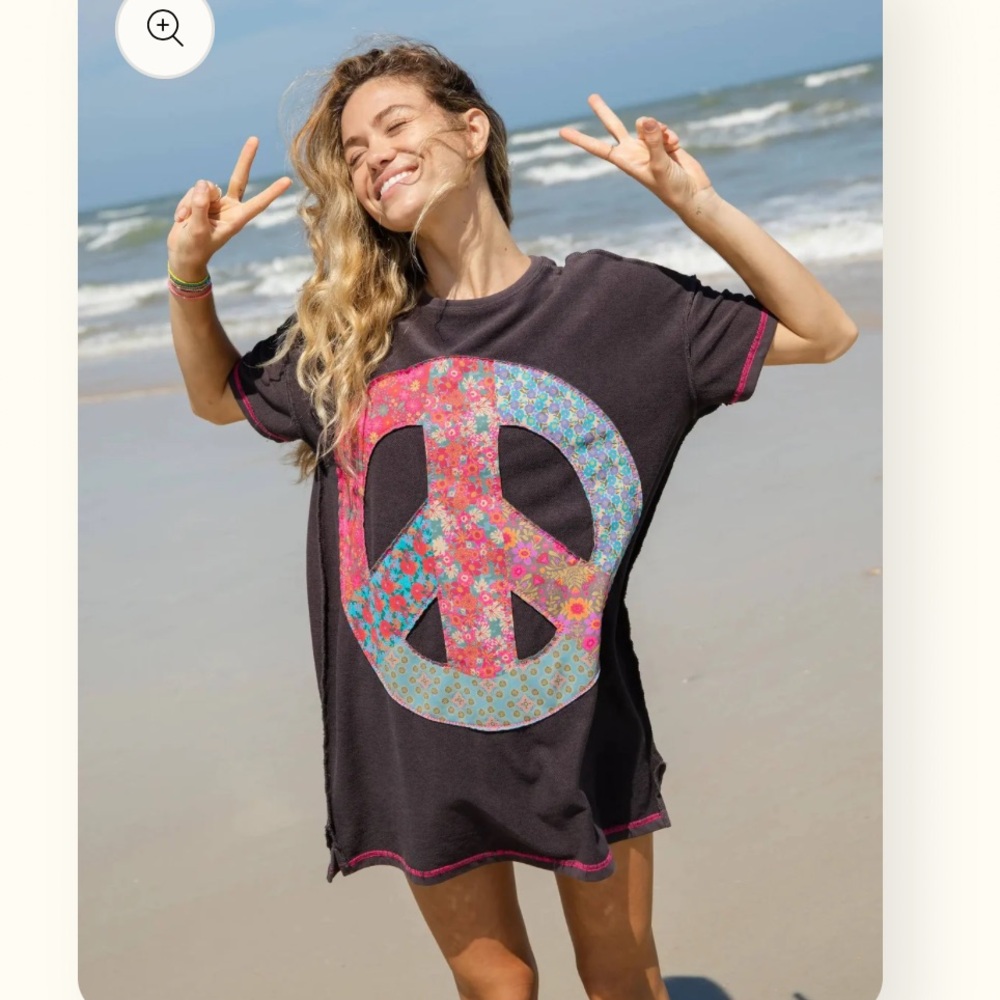 Natural Life Peace Sign Sweatshirt Dress Tunic